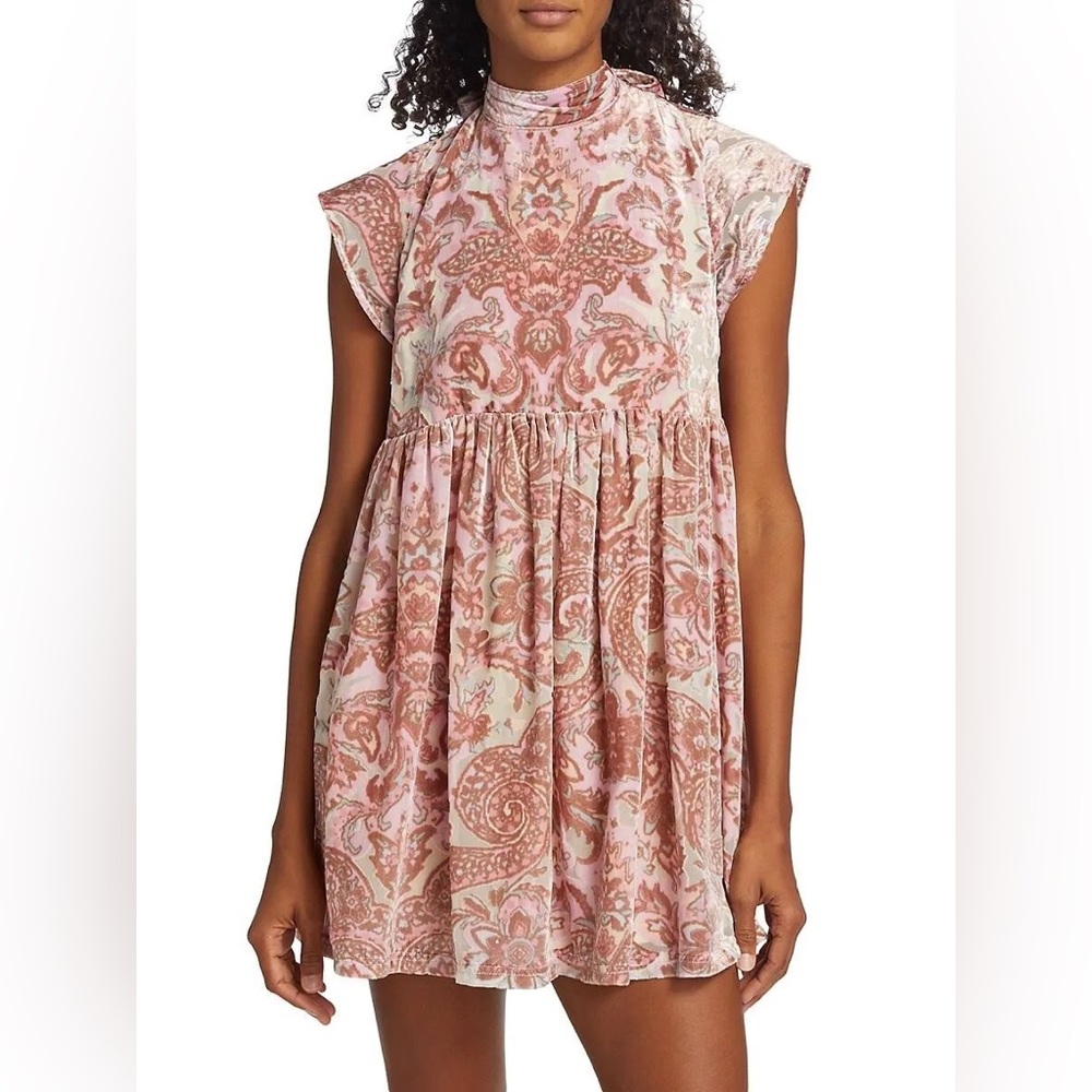 Free People All The Time Velvet Mini Dress -petal combo sz L